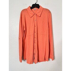 Mod-o-doc Womens Roll Tab Sleeve Orange Shirt Size XL Button Down Lightweight